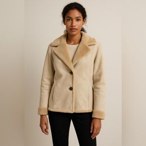 Calvin Klein Tan Faux Shearling Faux Suede Coat Jacket Size S